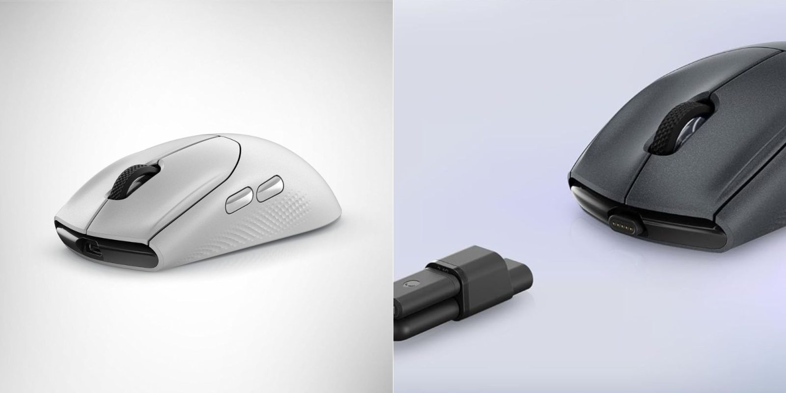 Image showing renders of Alienware's wireless mouse in black and white.