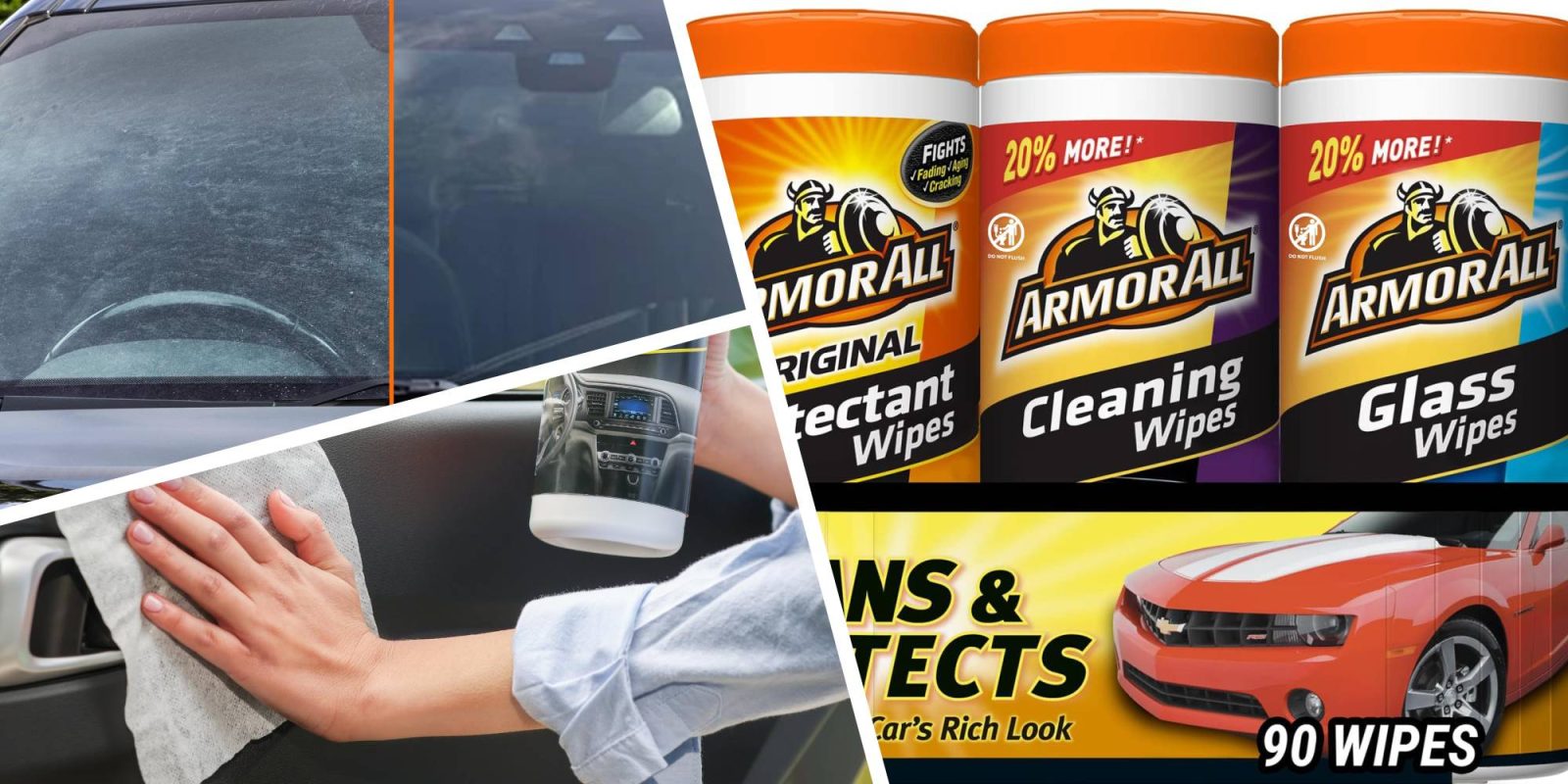 A collage of a person holding a bottle of wipes