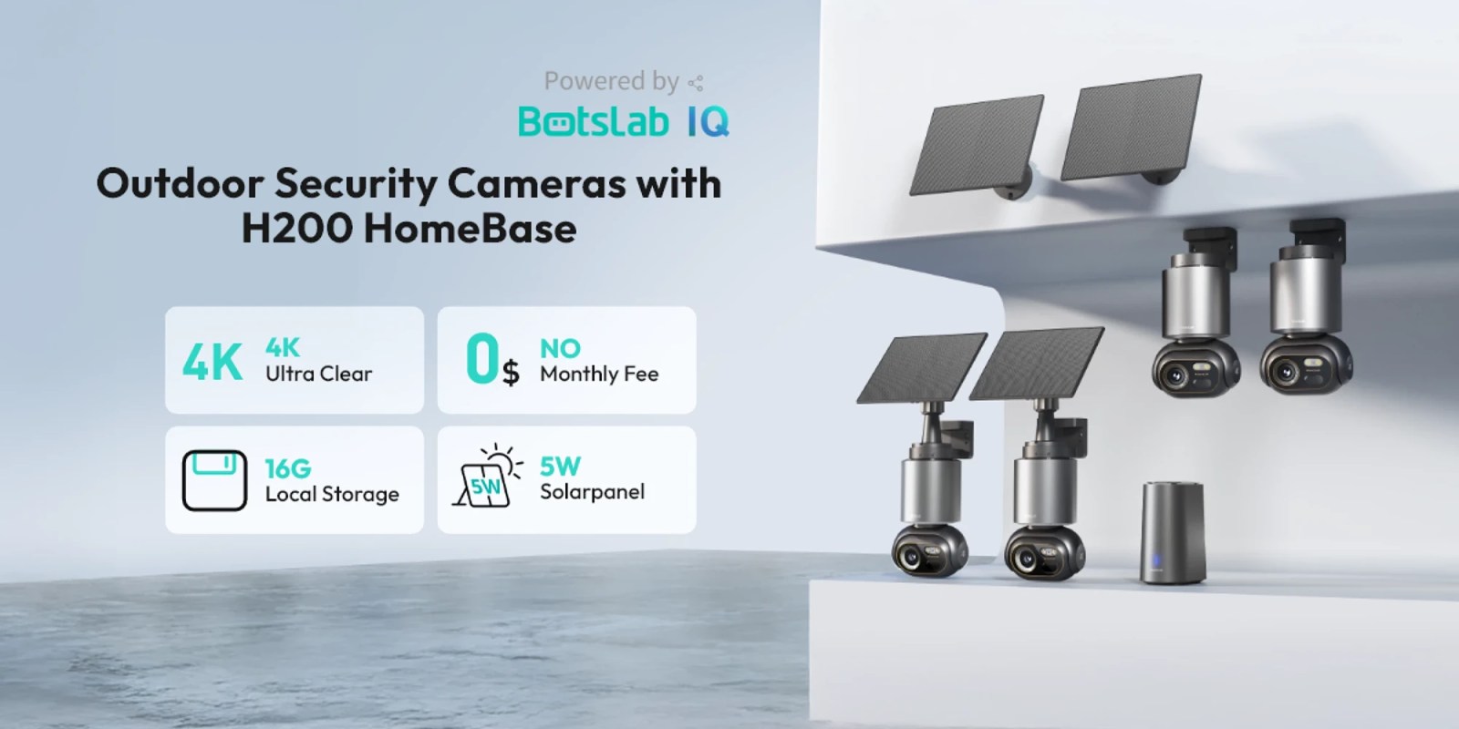 A group of cameras on a white shelf