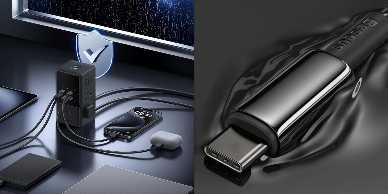 Image showing renders of Baseus 10-in-1 charging station and USB-C cable.