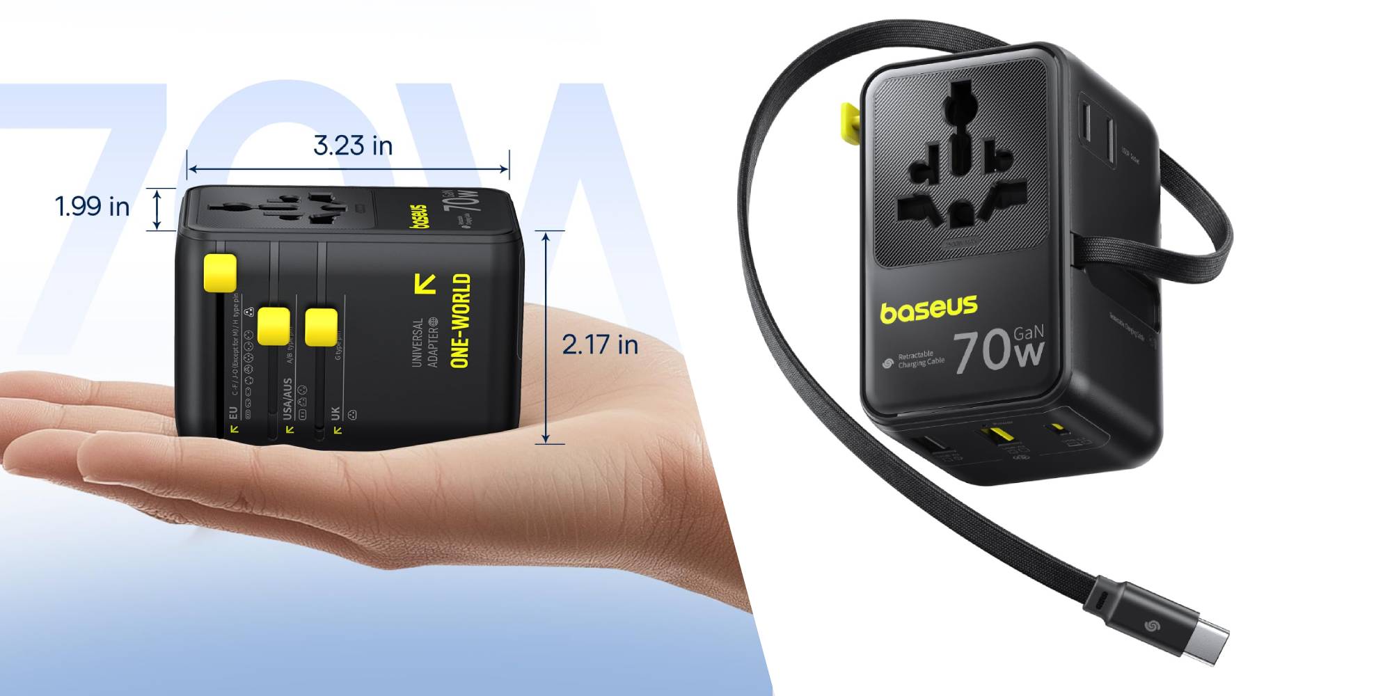 A hand holding a black cube with a black strap