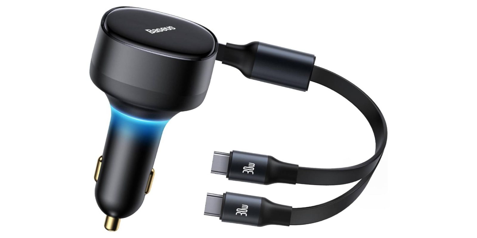 A black charger with a blue light