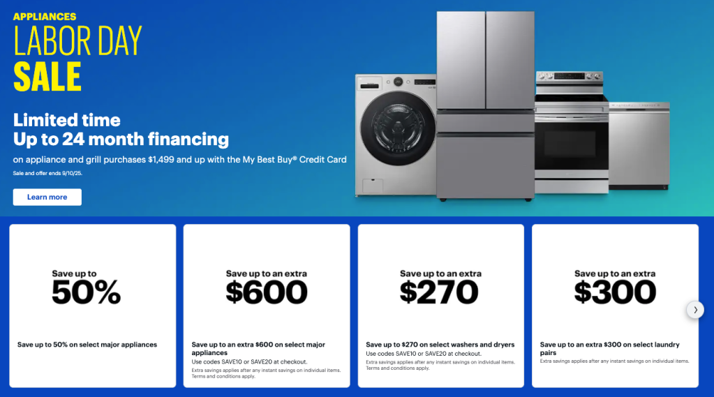 A group of appliances on a blue background