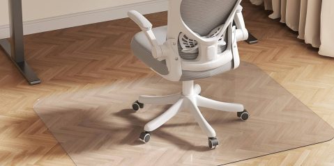 A white office chair with wheels