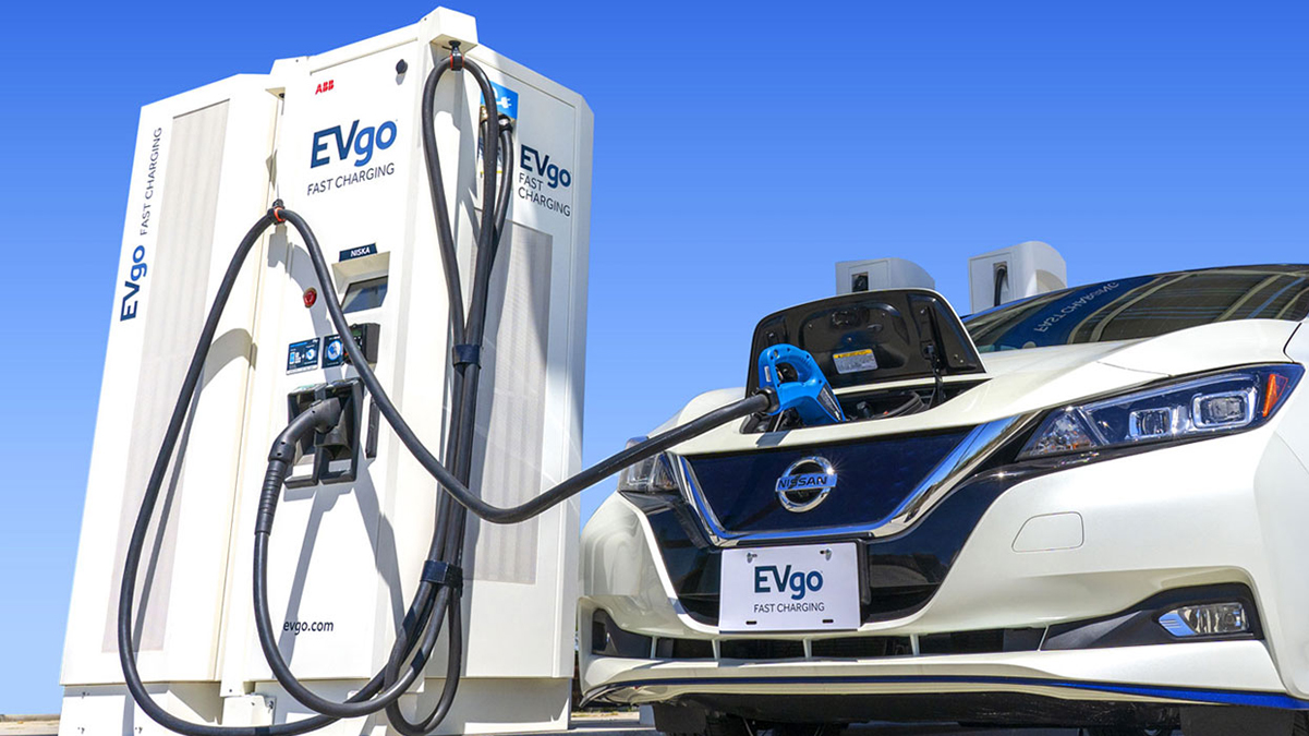 A car charging at a charging station