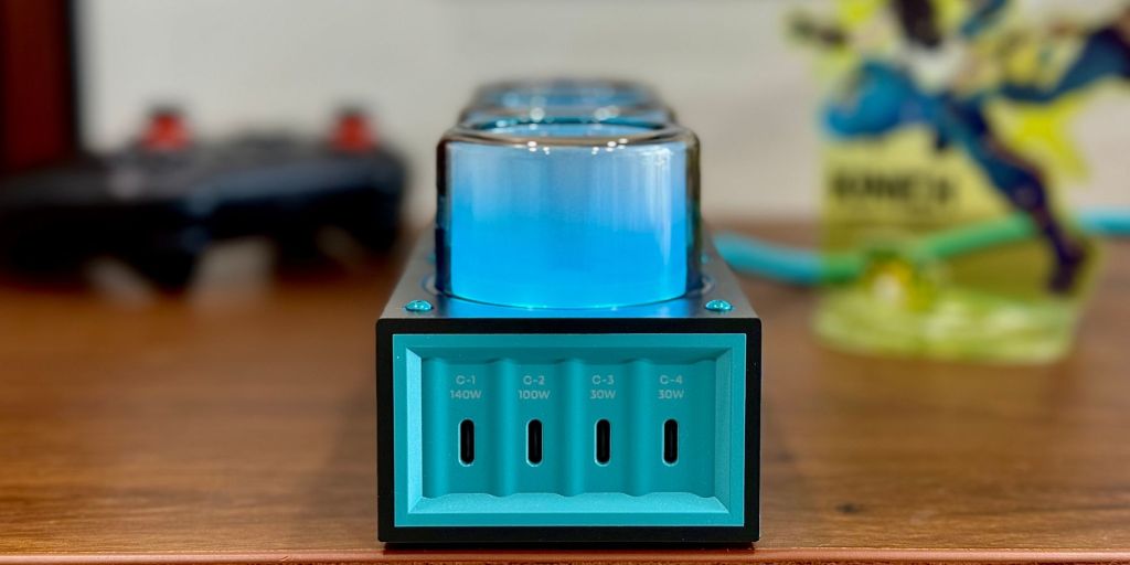 Image showing the USB-C ports on the front of Genki's Moonbase power strip.
