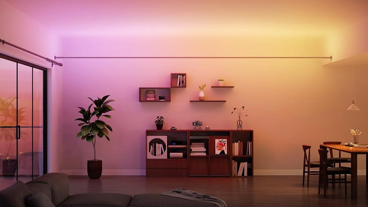 A room with a couch and shelves