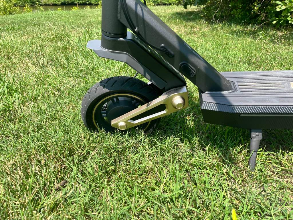 A wheel on a scooter