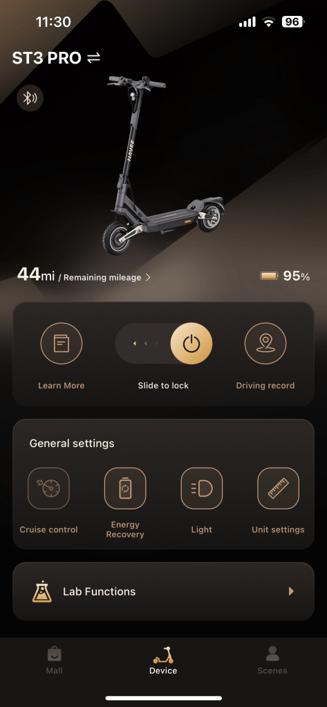 A screenshot of  navee st3 pro scooter controls