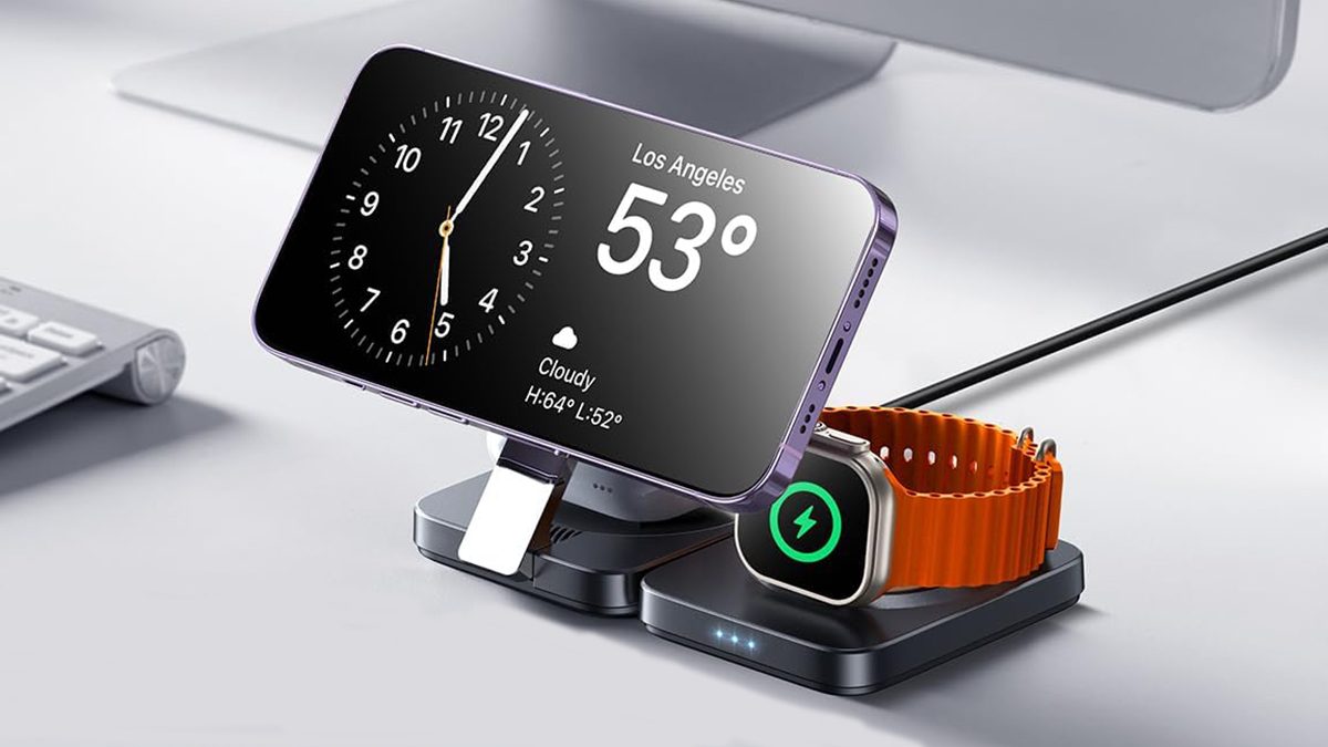 A smart watch and a smartwatch on a wireless charger