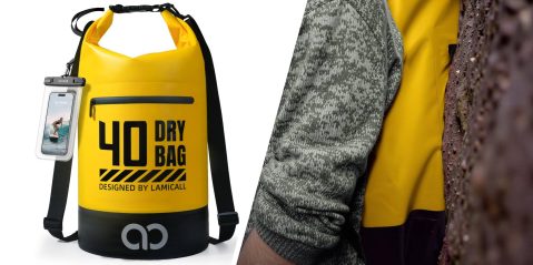 A yellow bag with a black strap