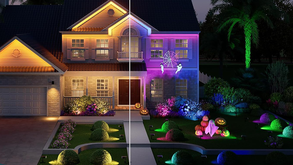 A house with colorful lights
