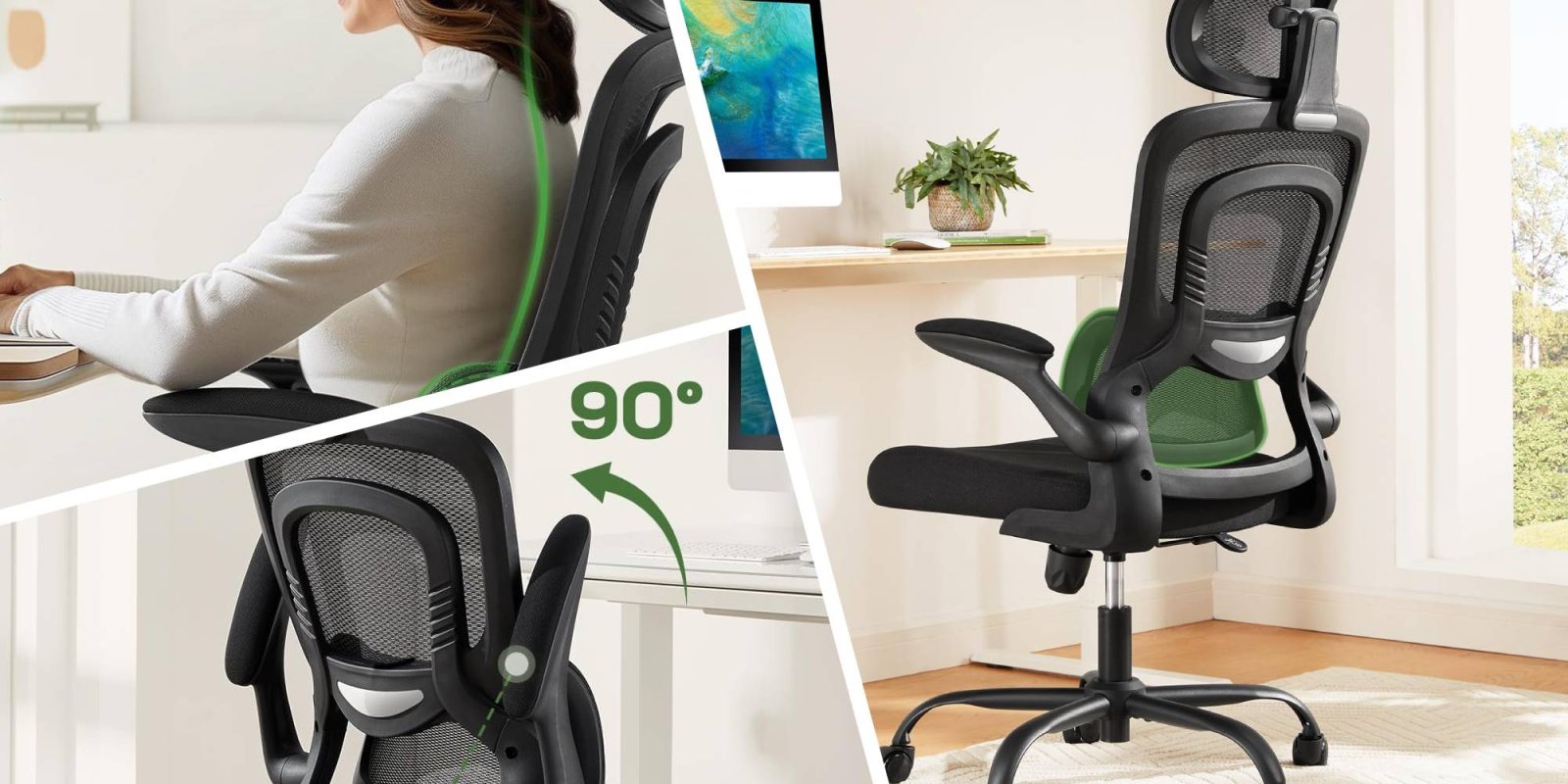 A collage of a woman sitting in a chair