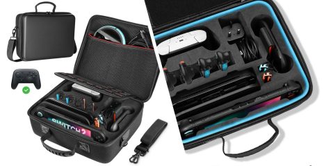 A black and blue case with a black strap and a black and blue case with a black strap and a black strap