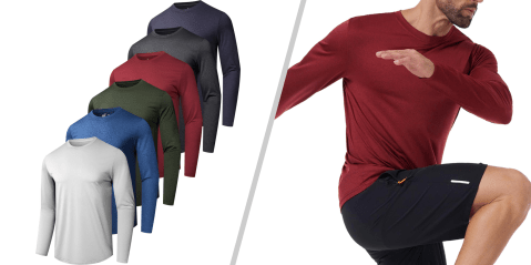 A man in different colors and different colors of long sleeve shirts