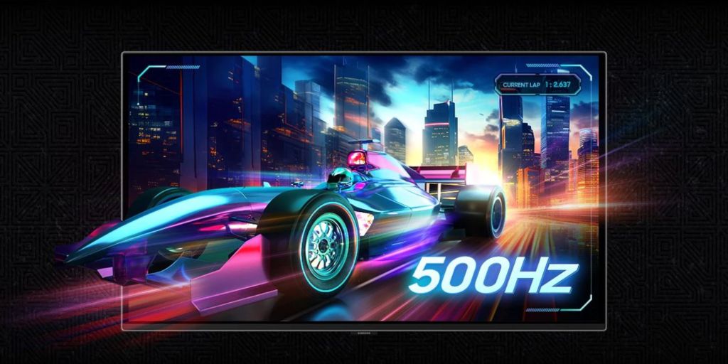 Image showing a render of Samsung's Odyssey OLED 500Hz monitor.