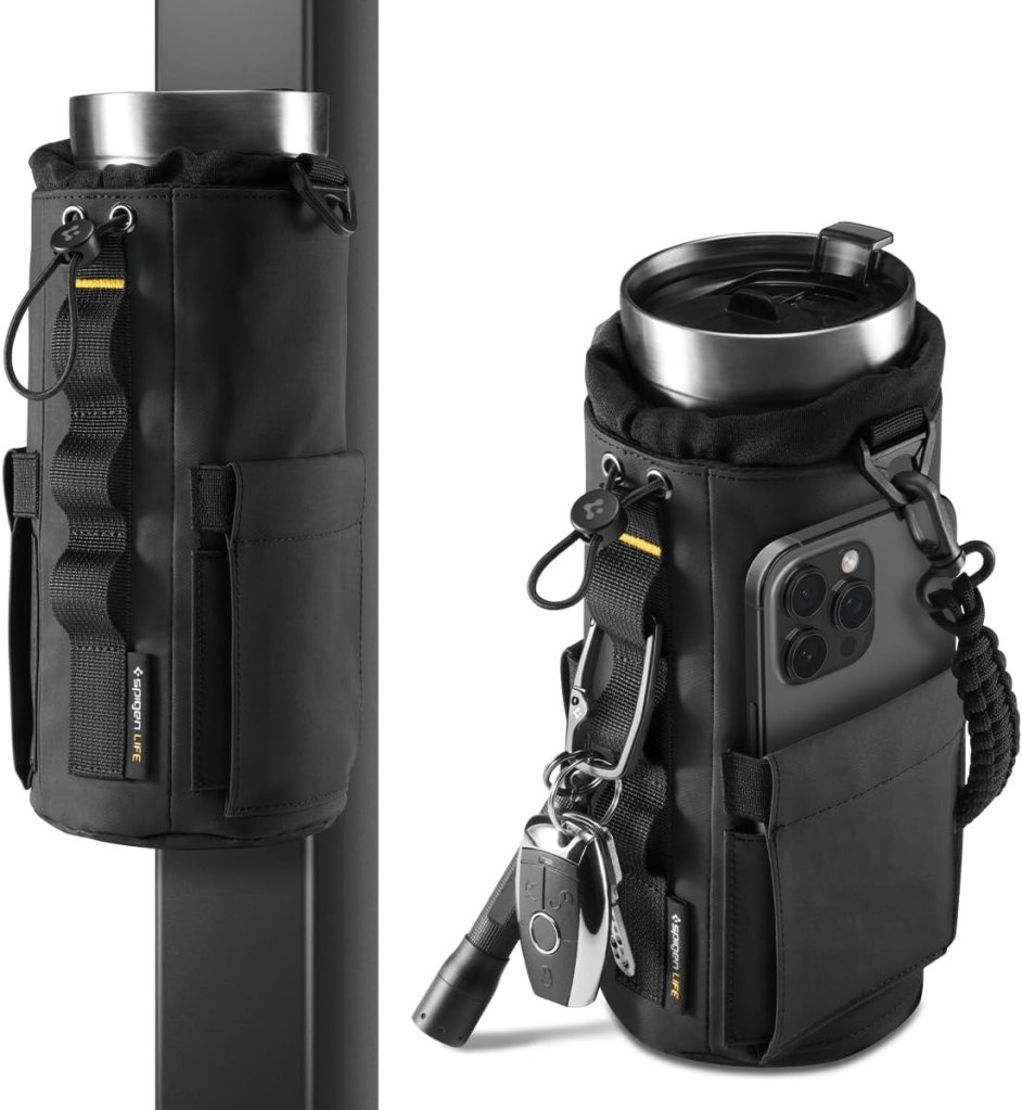 A black bag with a handle and a flashlight