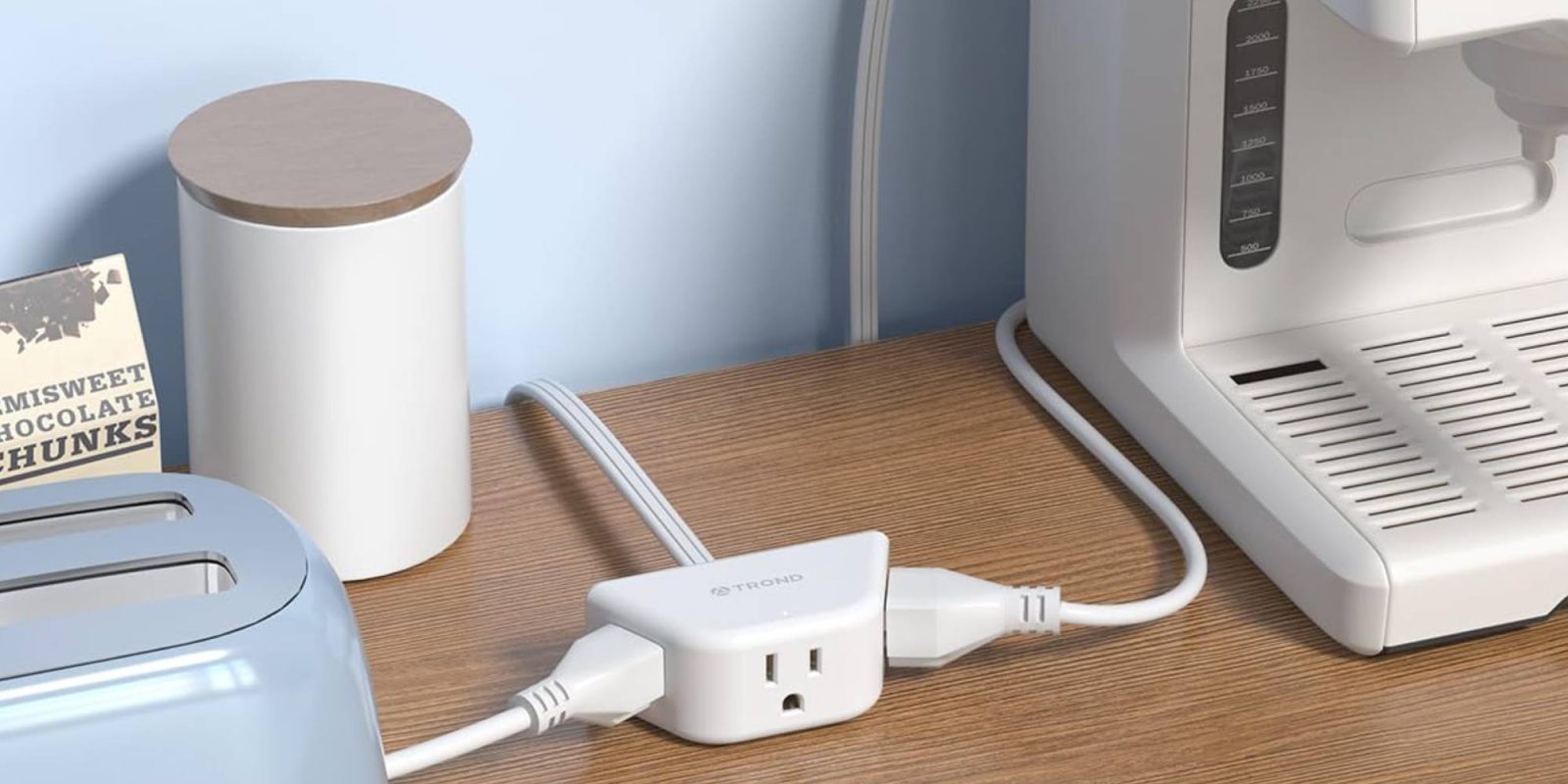A white plug with a cord