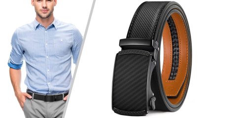 A man wearing a blue shirt and a black belt