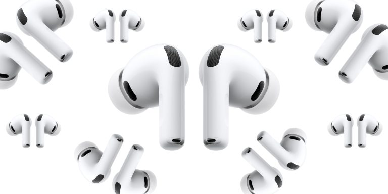 A white earbuds with black accents