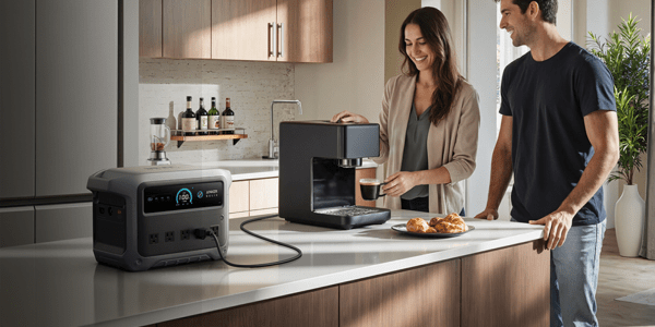 A woman pouring a coffee into a coffee machine