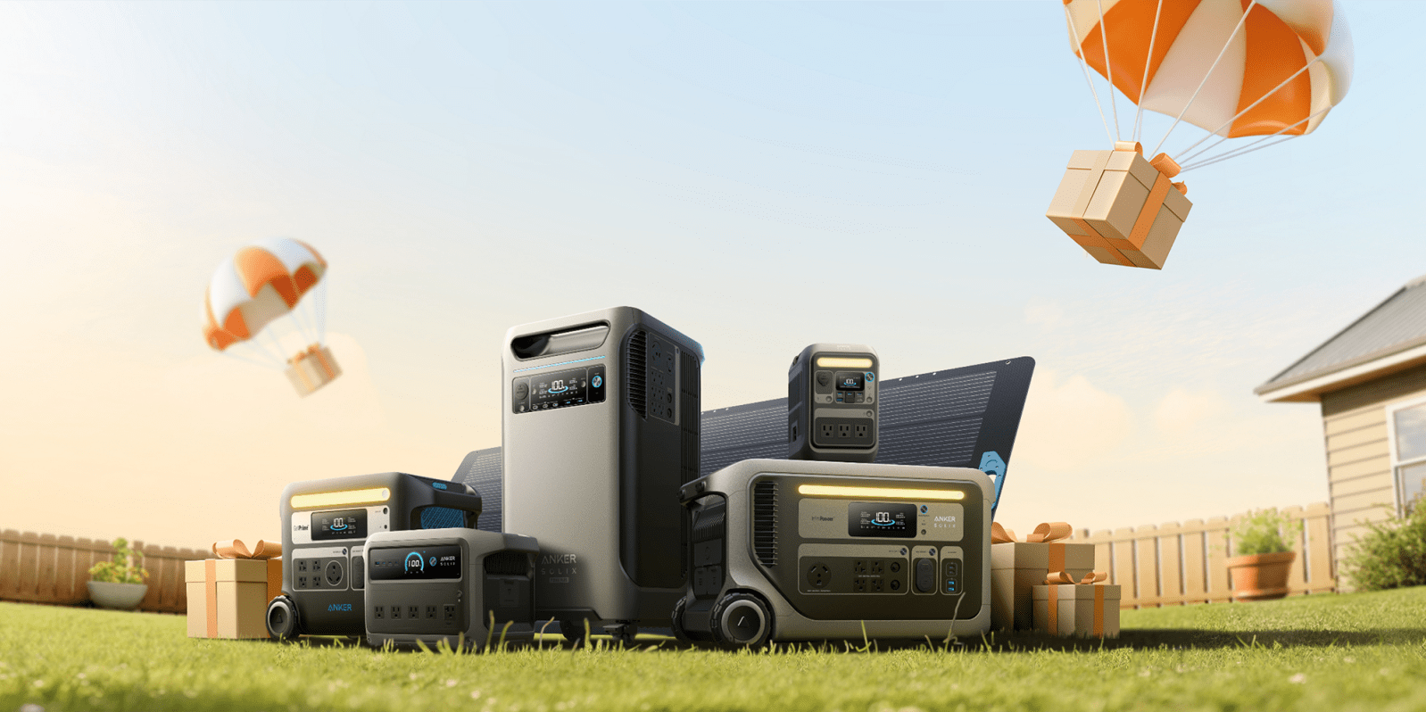 A group of electronic devices on grass