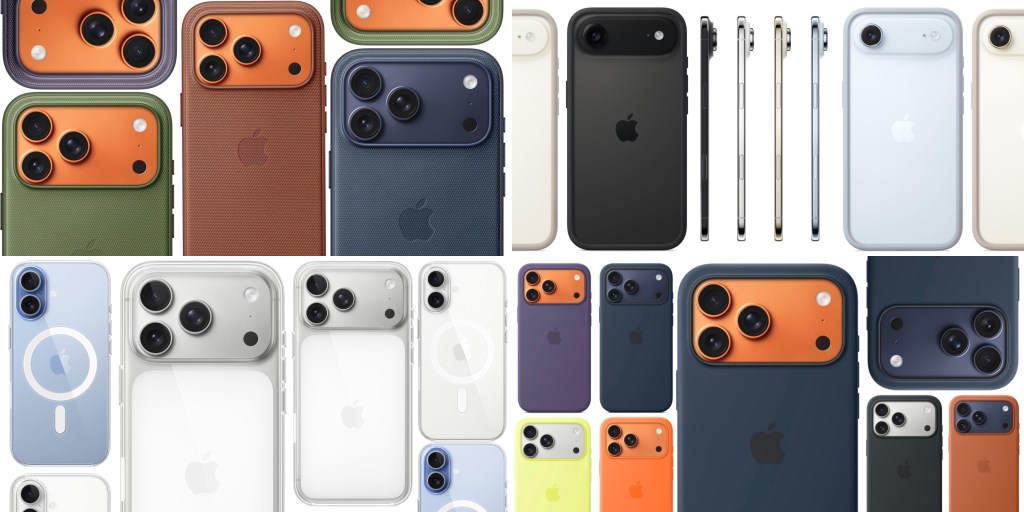 A collage of different colored cell phones