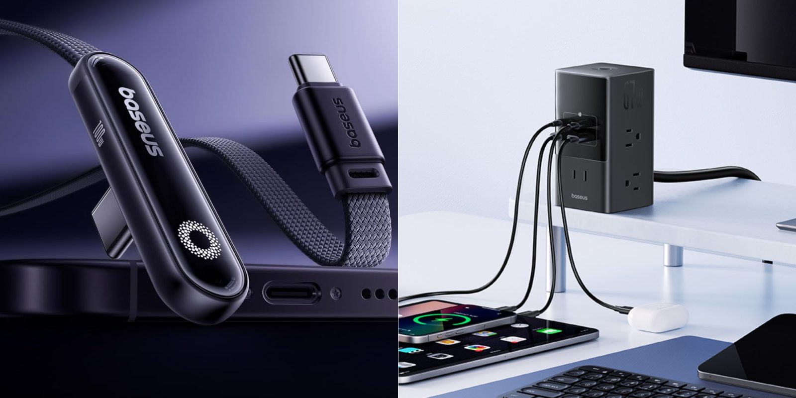 Image showing renders of Baseus 100W cable and a charging station.