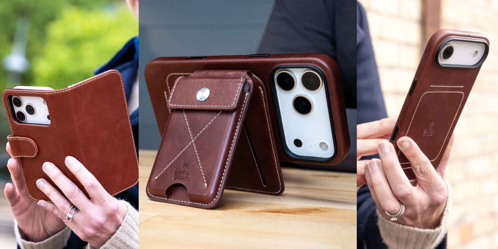 A collage of a man holding a cell phone