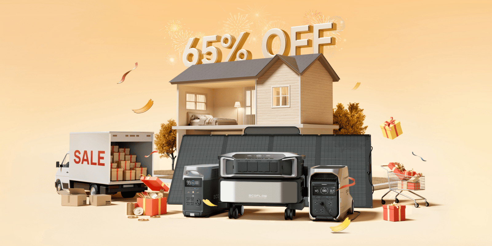 A group of electronic devices in front of a house