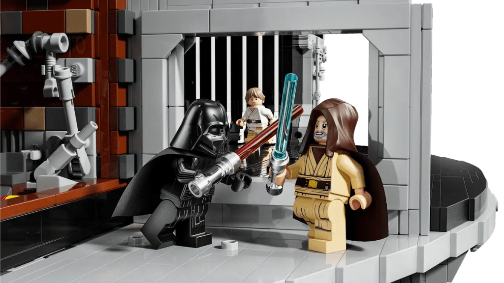 A group of lego figures in a jail