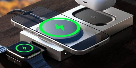 A phone charging on a wireless charger