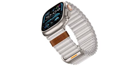 A smart watch with a white band