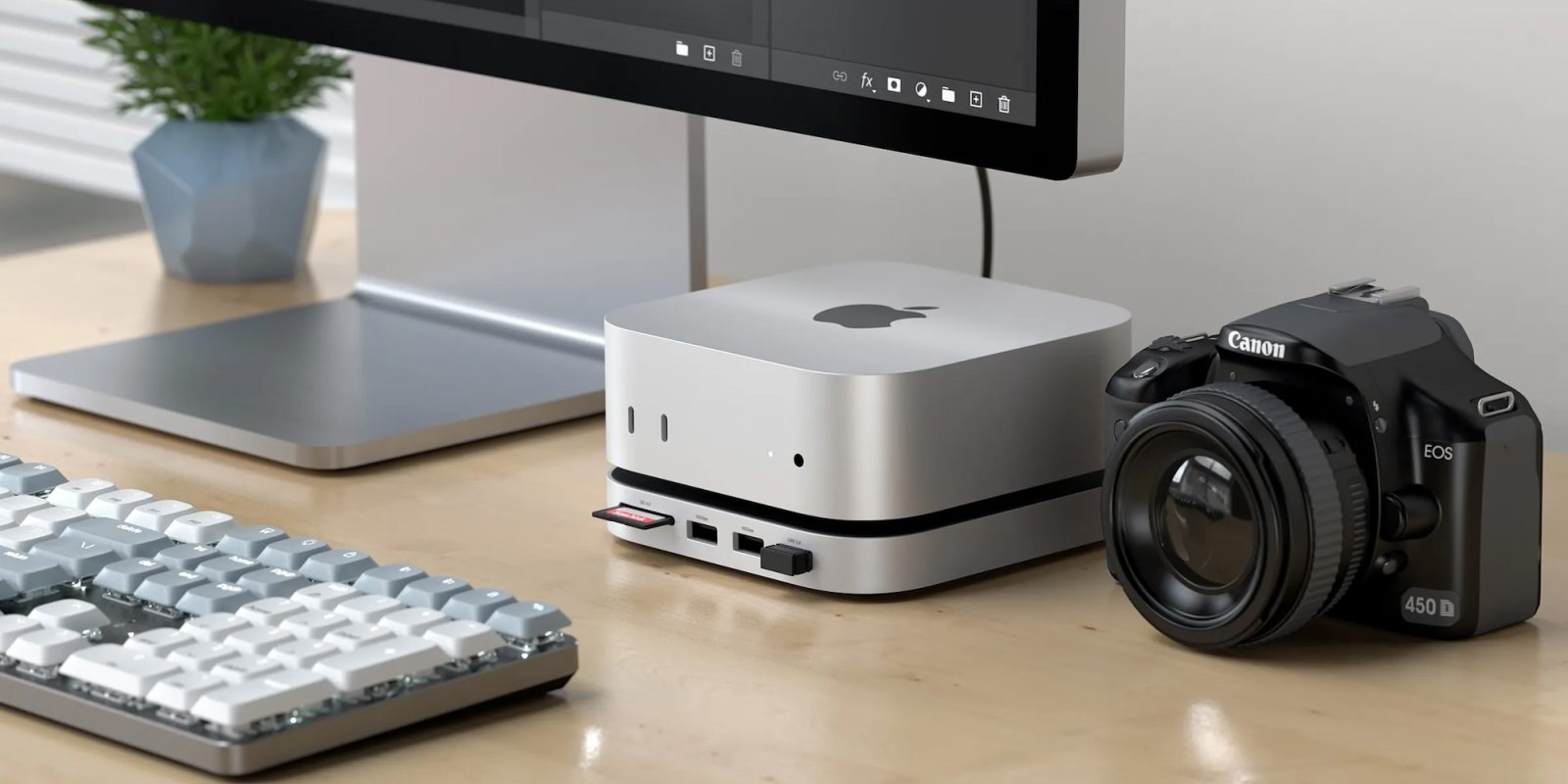 A computer on a desk