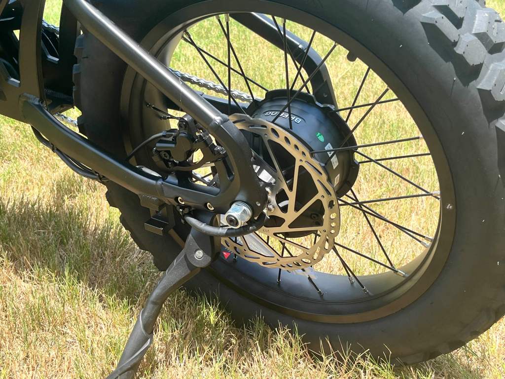 A close up of a motorcycle wheel