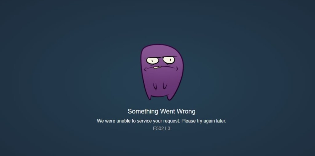 A purple cartoon character with white text