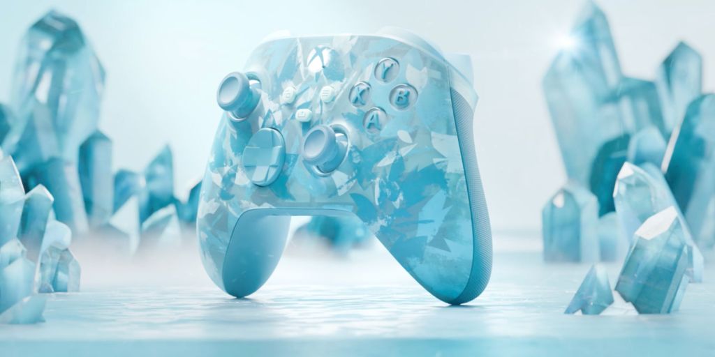 A blue and white video game controller