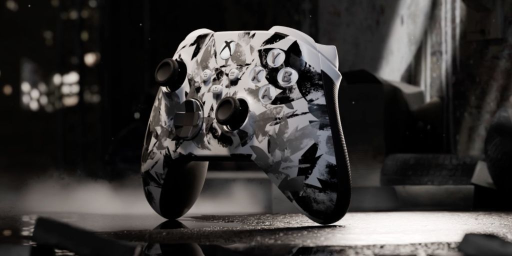 A white and black video game controller