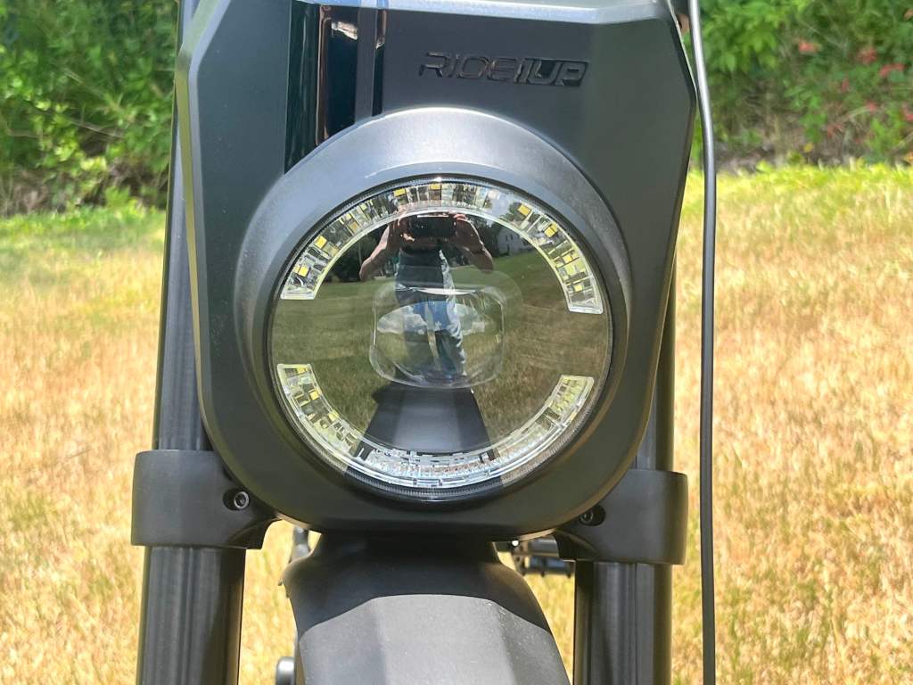 A close up of the Ride1Up Revv1 DRT e-bike headlight