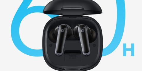 A black wireless earbuds in a case