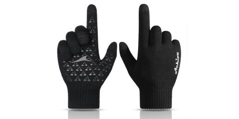 A pair of black gloves with a pointing finger