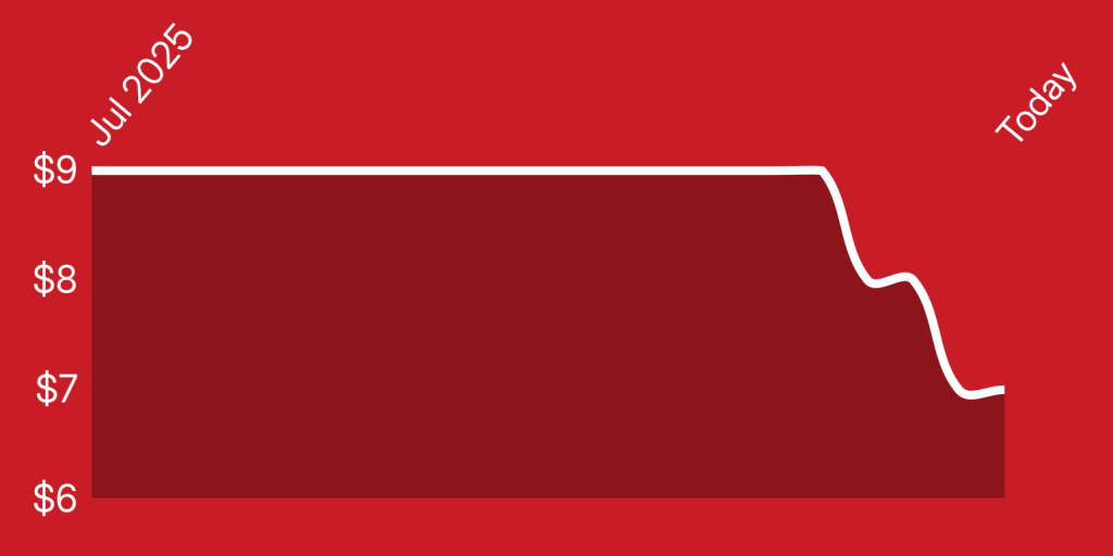 A red rectangular object with white lines