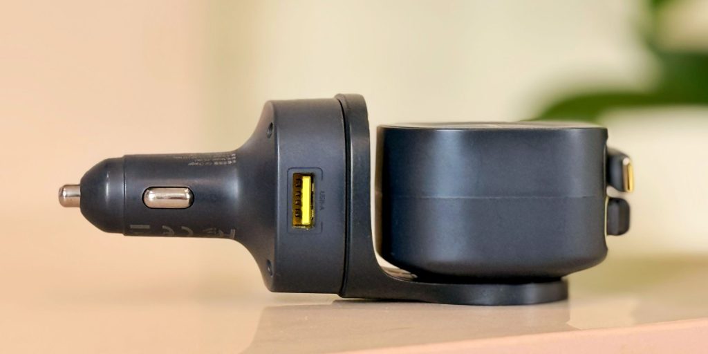 A black charger with a usb port