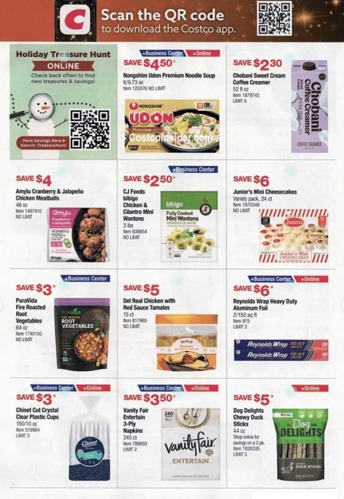 A menu of food items