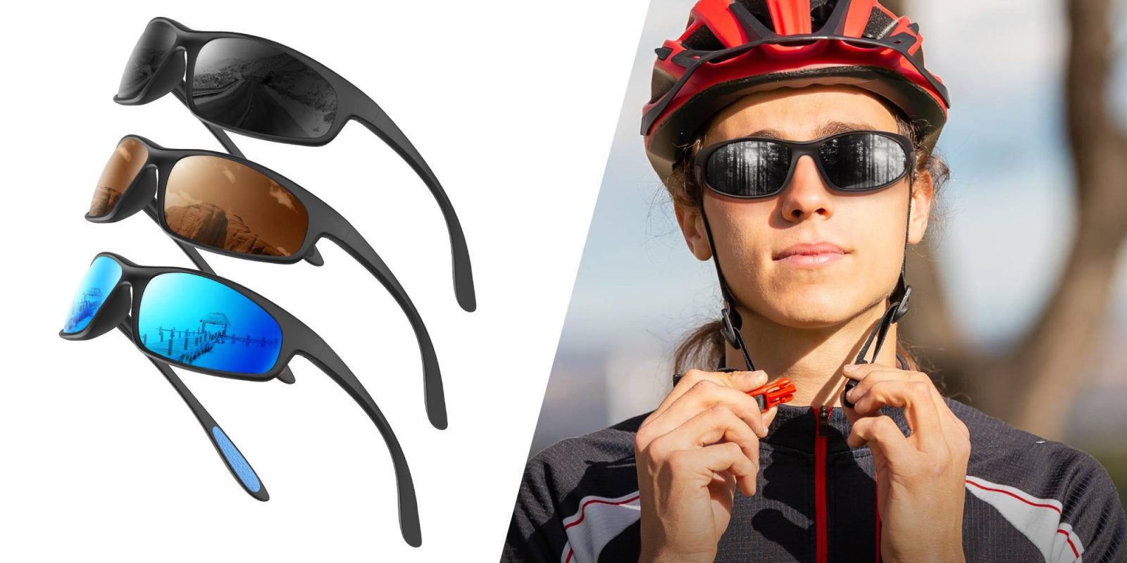 A person wearing sunglasses and a helmet