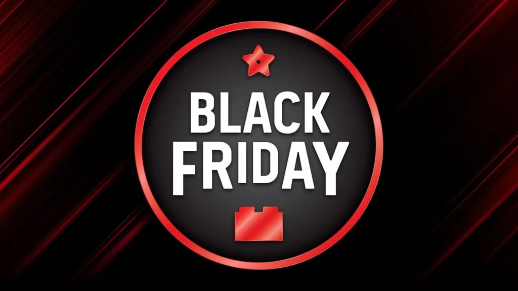 A black and red circle with white text