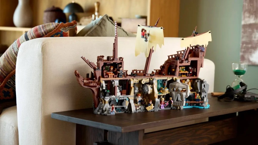 A toy pirate ship on a table