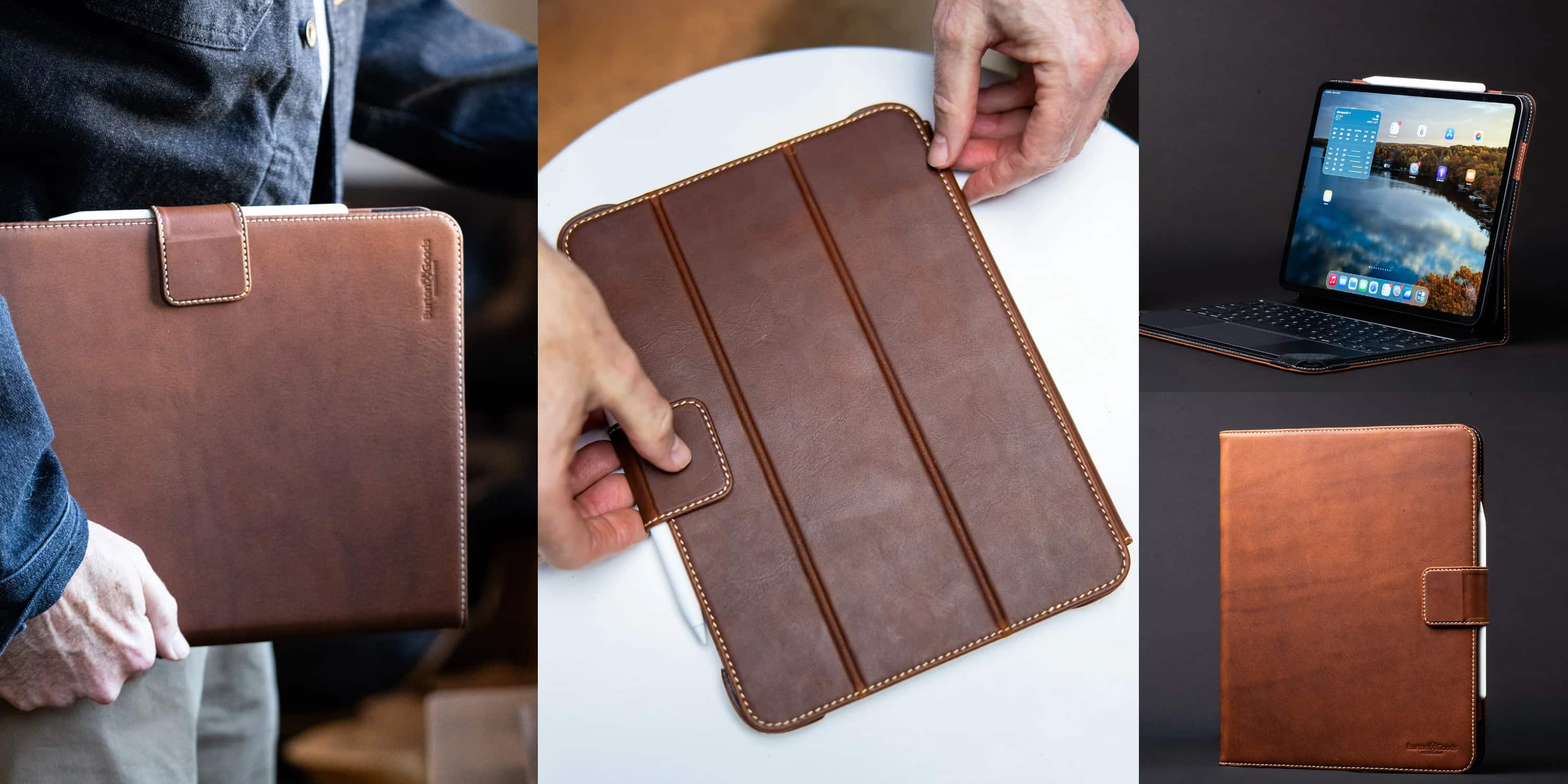 A person holding a tablet case