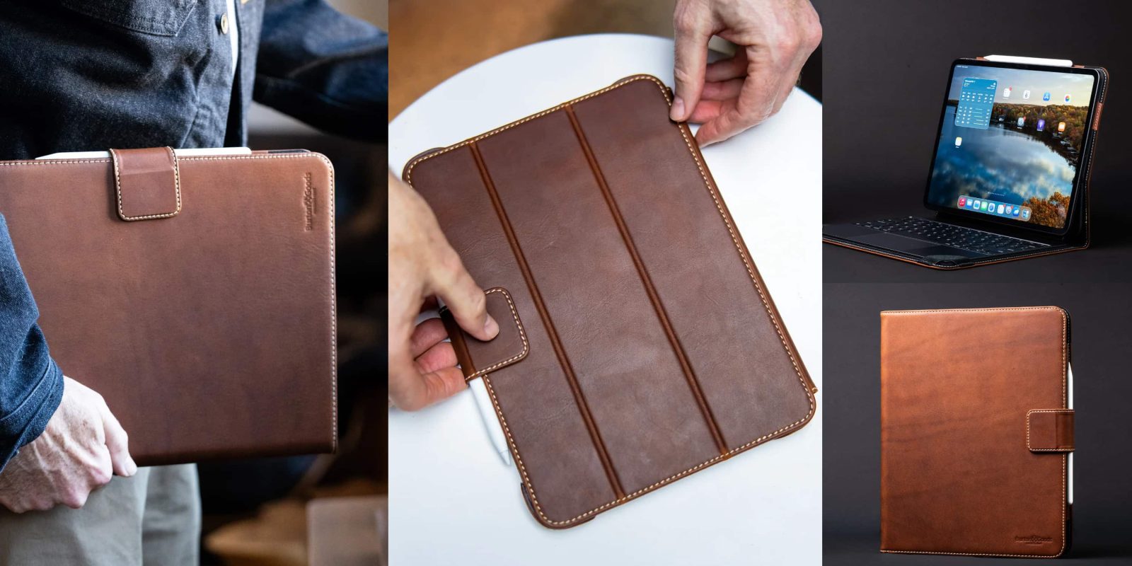 A person holding a tablet case