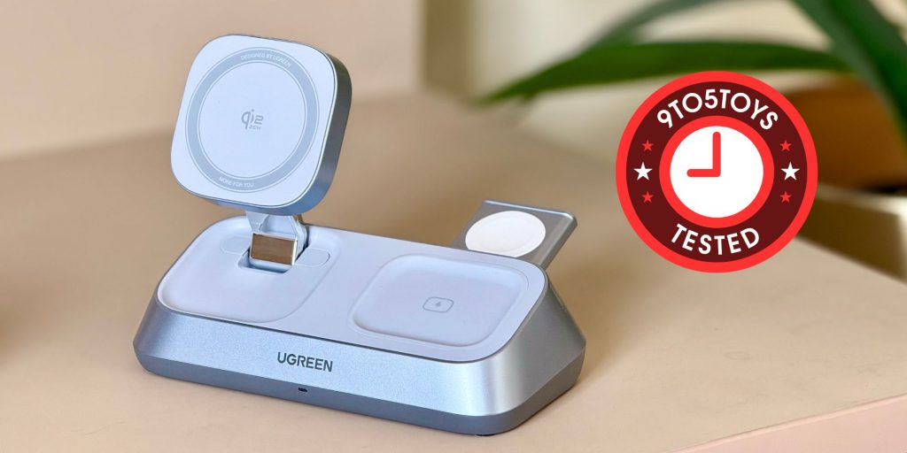 Image showing UGREEN's MagFlow 3-in-1 charging station on a desk.